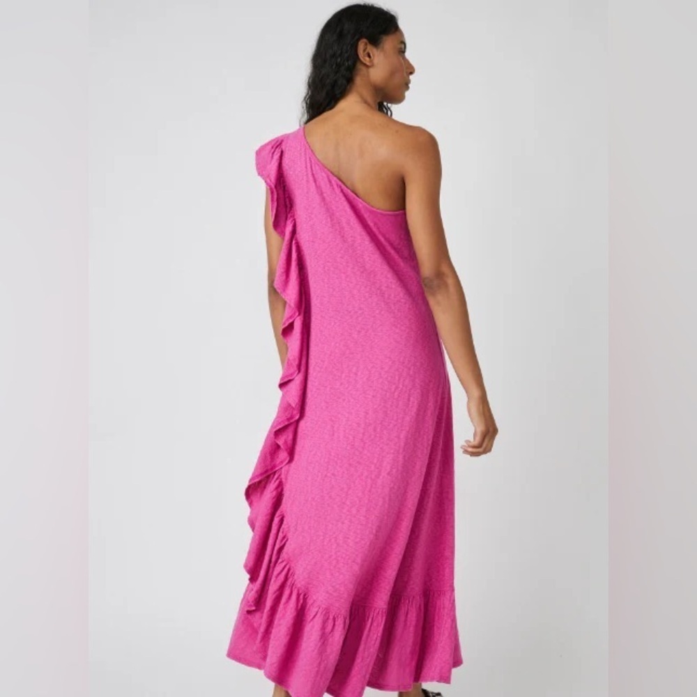Free People Ruffle One Shoulder Maxi Dress sz M Raspberry - Picture 2 of 11